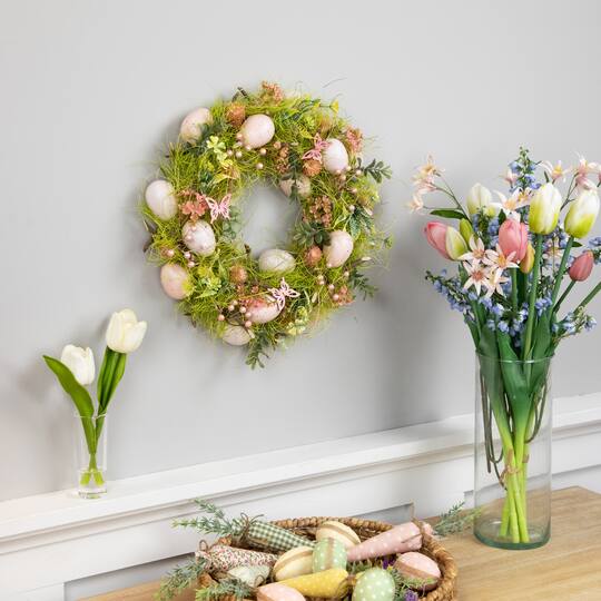 13" Green & Pink Easter Eggs with Butterflies Wreath